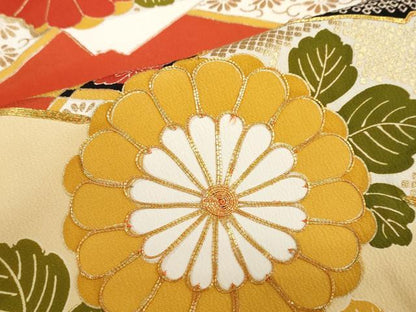 平和屋着物●豪華振袖　駒刺繍　天井花文　金彩　正絹　逸品　DABF1818ud