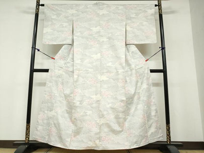 平和屋着物●本場大島紬　白大島　草花籬文　正絹　逸品　DABF1821ud