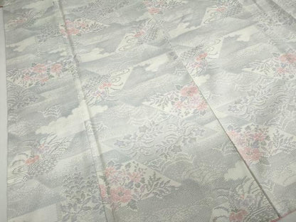 平和屋着物●本場大島紬　白大島　草花籬文　正絹　逸品　DABF1821ud