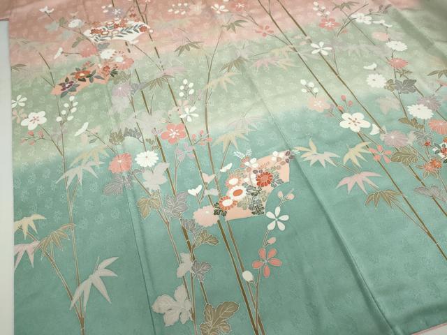 平和屋着物●訪問着　作家物　地紙草花文　暈し染め　正絹　逸品　DABF1824ud