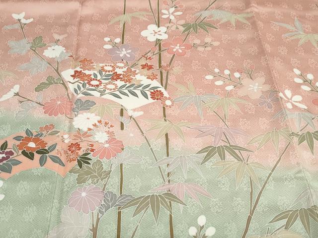 平和屋着物●訪問着　作家物　地紙草花文　暈し染め　正絹　逸品　DABF1824ud