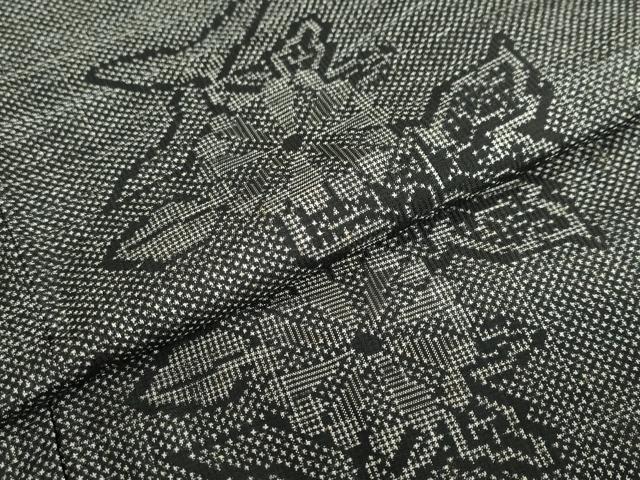 平和屋着物▽本場大島紬　単衣　7マルキ　草花文　正絹　逸品　DABF1826ud