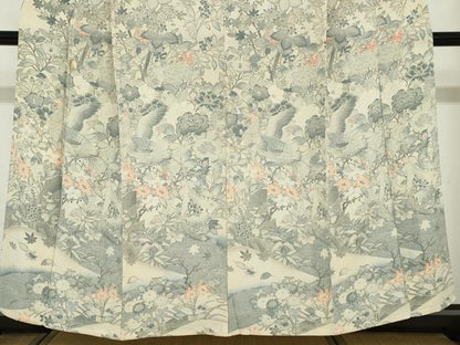平和屋着物▽訪問着　単衣　花鳥文　正絹　逸品　DABF1827ud
