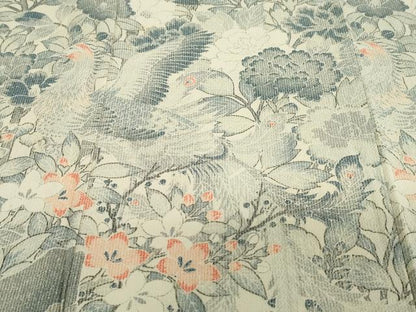 平和屋着物▽訪問着　単衣　花鳥文　正絹　逸品　DABF1827ud