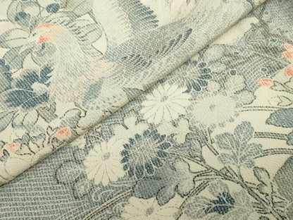 平和屋着物▽訪問着　単衣　花鳥文　正絹　逸品　DABF1827ud
