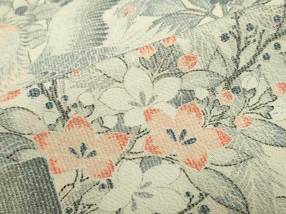 平和屋着物▽訪問着　単衣　花鳥文　正絹　逸品　DABF1827ud