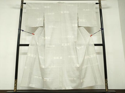 平和屋着物▽本塩沢　単衣　100亀甲　横段花文　正絹　逸品　DABF1828ud
