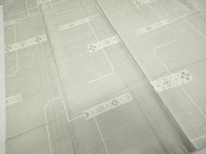平和屋着物▽本塩沢　単衣　100亀甲　横段花文　正絹　逸品　DABF1828ud