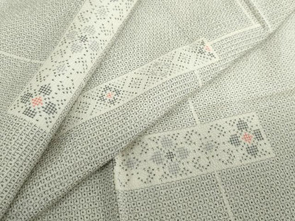 平和屋着物▽本塩沢　単衣　100亀甲　横段花文　正絹　逸品　DABF1828ud
