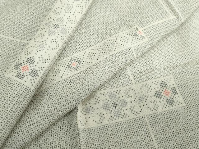 平和屋着物▽本塩沢　単衣　100亀甲　横段花文　正絹　逸品　DABF1828ud