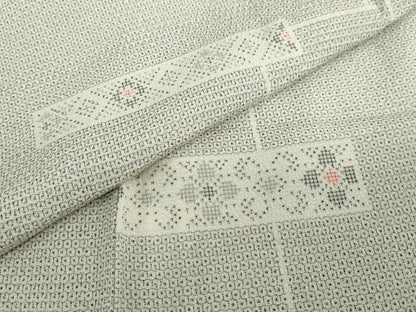 平和屋着物▽本塩沢　単衣　100亀甲　横段花文　正絹　逸品　DABF1828ud