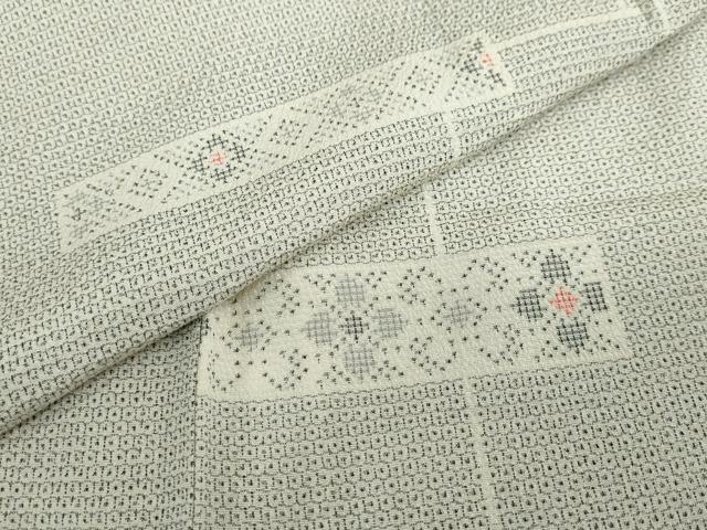 平和屋着物▽本塩沢　単衣　100亀甲　横段花文　正絹　逸品　DABF1828ud