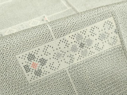平和屋着物▽本塩沢　単衣　100亀甲　横段花文　正絹　逸品　DABF1828ud