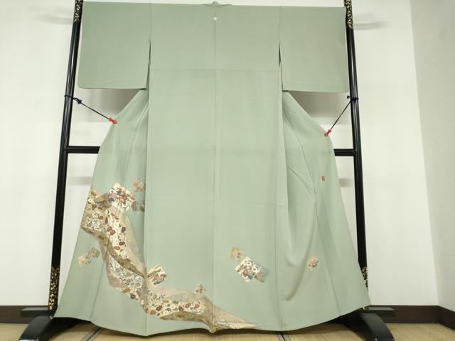 平和屋着物▽豪華色留袖　単衣　作家物　破れ色紙草花文　金彩　正絹　逸品　DABF1829ud