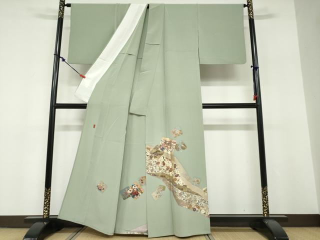 平和屋着物▽豪華色留袖　単衣　作家物　破れ色紙草花文　金彩　正絹　逸品　DABF1829ud