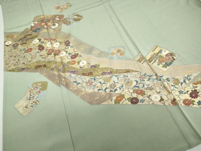 平和屋着物▽豪華色留袖　単衣　作家物　破れ色紙草花文　金彩　正絹　逸品　DABF1829ud