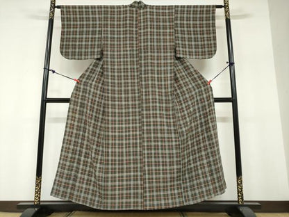 平和屋着物▽上質な小紋　単衣　変わり格子文　正絹　逸品　DABF1831ud