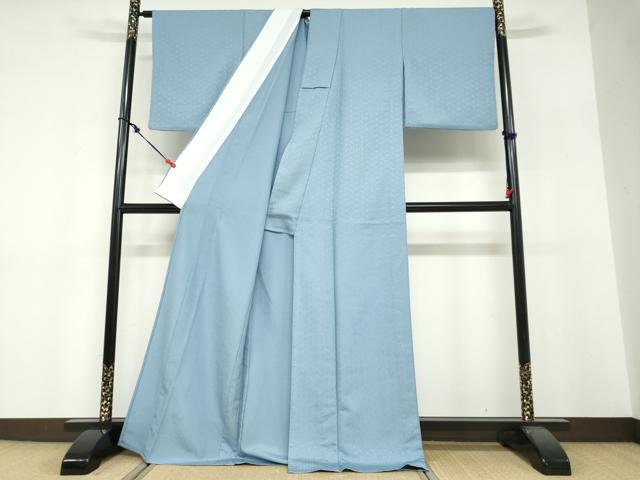 平和屋着物▽色無地　単衣　紗綾型地紋　勿忘草色　洗える着物　DABF1835ud
