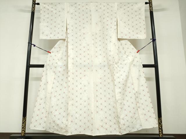 平和屋着物▽上質な紬　単衣　絞り　麻の葉文様　正絹　逸品　DABF1837ud