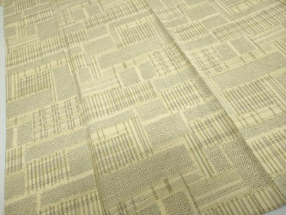 平和屋着物▽上質な紬　単衣　変わり格子文　正絹　逸品　DABF1849ud