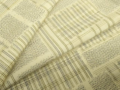 平和屋着物▽上質な紬　単衣　変わり格子文　正絹　逸品　DABF1849ud