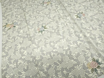 平和屋着物▽上質な小紋　単衣　型染め　草花文　正絹　逸品　DABF1850ud