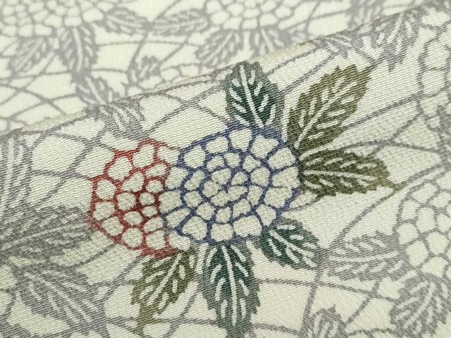 平和屋着物▽上質な小紋　単衣　型染め　草花文　正絹　逸品　DABF1850ud