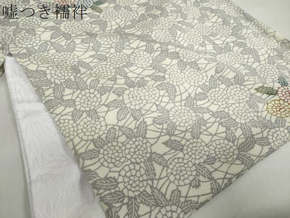 平和屋着物▽上質な小紋　単衣　型染め　草花文　正絹　逸品　DABF1850ud