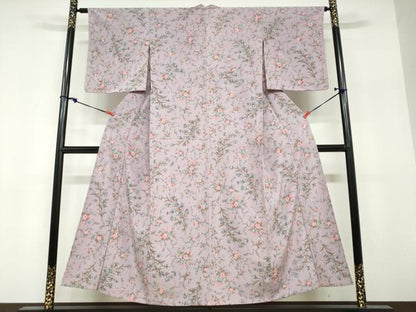 平和屋着物▽上質な小紋　単衣　草花文　正絹　逸品　DABF1851ud