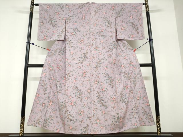 平和屋着物▽上質な小紋　単衣　草花文　正絹　逸品　DABF1851ud