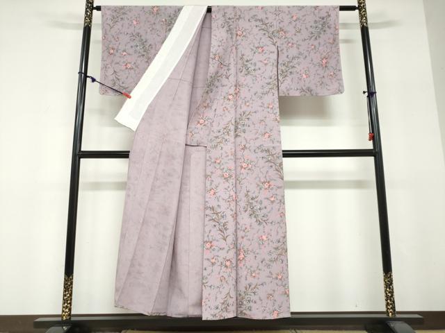 平和屋着物▽上質な小紋　単衣　草花文　正絹　逸品　DABF1851ud