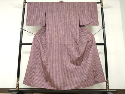 平和屋着物▽上質な紬　単衣　変わり縞　正絹　逸品　DABF1852ud