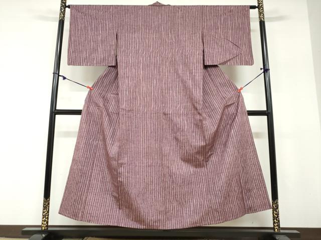 平和屋着物▽上質な紬　単衣　変わり縞　正絹　逸品　DABF1852ud