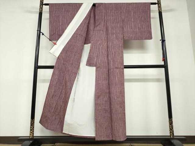 平和屋着物▽上質な紬　単衣　変わり縞　正絹　逸品　DABF1852ud