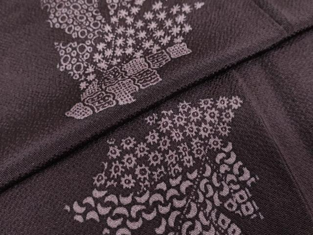 平和屋着物▽上質な小紋　単衣　本草木染　手描ろうけつ　草花文　鬼しぼ縮緬　反端付き　正絹　逸品　DABF1855ud