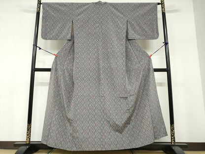 平和屋着物▽上質なお召　単衣　変わり間道　正絹　逸品　DABF1858ud