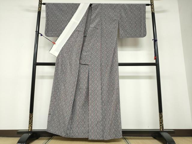 平和屋着物▽上質なお召　単衣　変わり間道　正絹　逸品　DABF1858ud