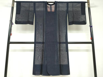 平和屋着物▽道行コート　スリーシーズン　春夏秋　塵除け　二重紗　変わり縞　正絹　逸品　DABF1859ud