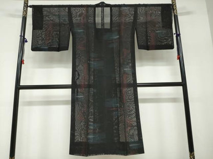 平和屋着物▽道行コート　スリーシーズン　春夏秋　塵除け　霞文　銀糸　正絹　逸品　DABF1862ud