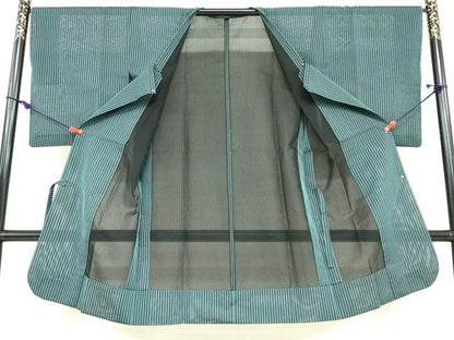 平和屋着物▽道行コート　スリーシーズン　春夏秋　塵除け　風通紗　縞　正絹　逸品　DABF1863ud