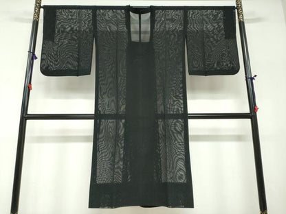 平和屋着物▽道行コート　スリーシーズン　春夏秋　塵除け　二重紗　縞　黒地　正絹　逸品　DABF1864ud