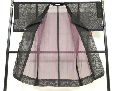 平和屋着物▽道行コート　スリーシーズン　春夏秋　塵除け　二重紗　縞　正絹　逸品　DABF1865ud