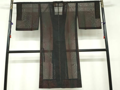 平和屋着物▽道行コート　スリーシーズン　春夏秋　塵除け　二重紗　縞　正絹　逸品　DABF1867ud