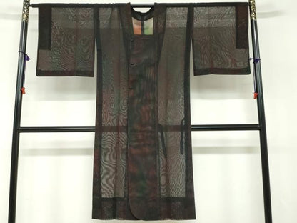 平和屋着物▽道行コート　スリーシーズン　春夏秋　塵除け　二重紗　縞　正絹　逸品　DABF1867ud