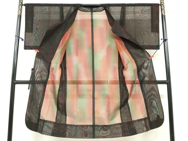 平和屋着物▽道行コート　スリーシーズン　春夏秋　塵除け　二重紗　縞　正絹　逸品　DABF1867ud