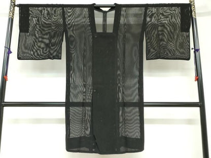 平和屋着物▽道行コート　スリーシーズン　春夏秋　塵除け　黒色　黒地　正絹　逸品　DABF1868ud