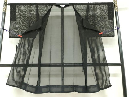 平和屋着物▽道行コート　スリーシーズン　春夏秋　塵除け　黒色　黒地　正絹　逸品　DABF1868ud