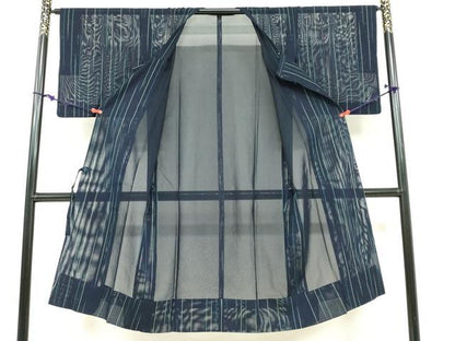 平和屋着物▽道行コート　スリーシーズン　春夏秋　塵除け　二重紗　縞　正絹　逸品　DABF1870ud