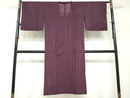 平和屋着物▽道行コート　スリーシーズン　春夏秋　塵除け　縞　暗紅色　正絹　逸品　DABF1872ud