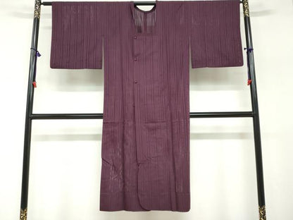平和屋着物▽道行コート　スリーシーズン　春夏秋　塵除け　縞　暗紅色　正絹　逸品　DABF1872ud